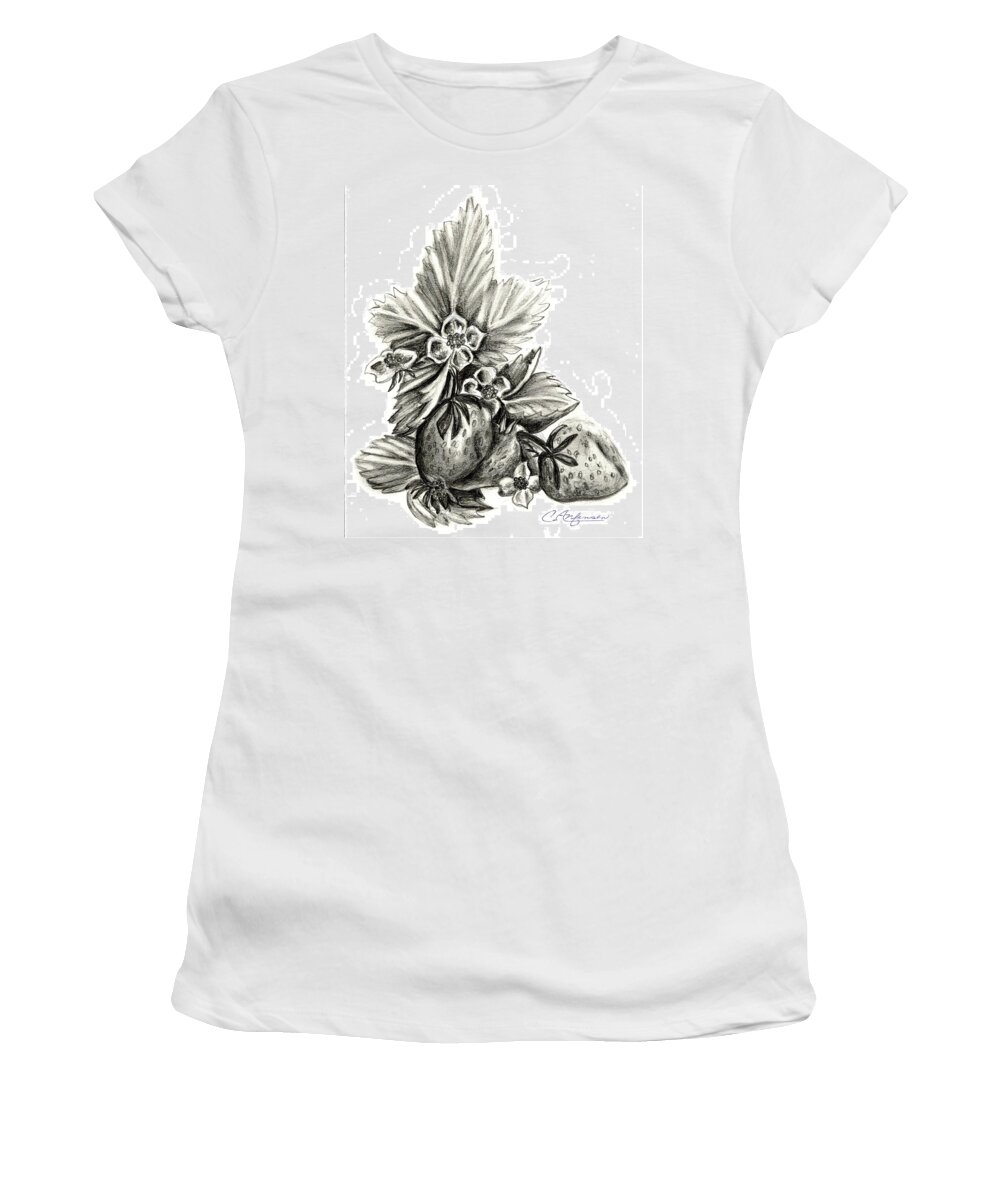 Strawberries Women's T-Shirt featuring the drawing Strawberry delight by Carol Allen Anfinsen