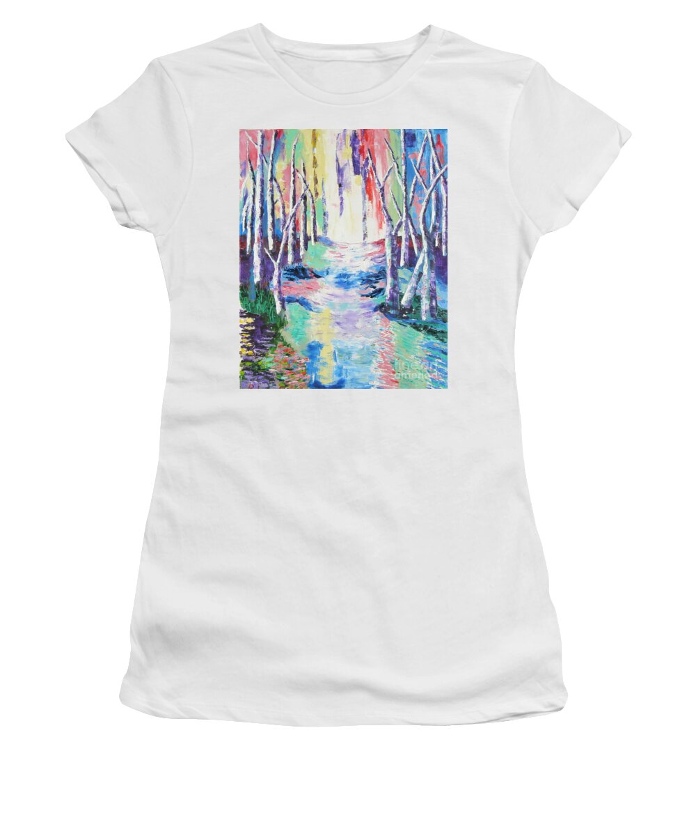 Landscape Women's T-Shirt featuring the painting Streaming Colours by Lisa Boyd