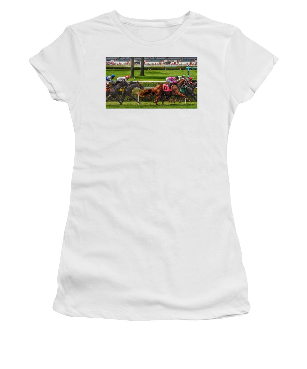 Race Horses Women's T-Shirt featuring the photograph Striving by Jeffrey Perkins