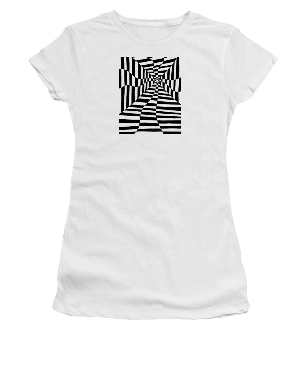 Black And White Women's T-Shirt featuring the drawing Stuck In A Dream About A Road That Goes On Forever by A Mad Doodler