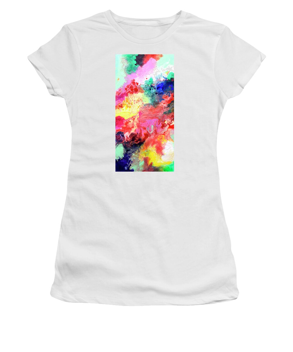 Original Abstract Women's T-Shirt featuring the painting Subtle Vibrations, Canvas Four Of Five by Sally Trace
