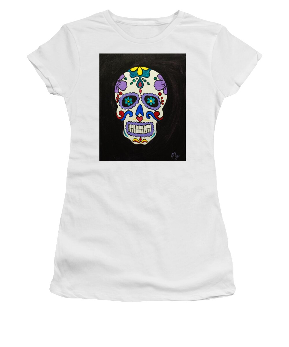 Sugar Skull Women's T-Shirt featuring the painting Sugar Skull by Emily Page