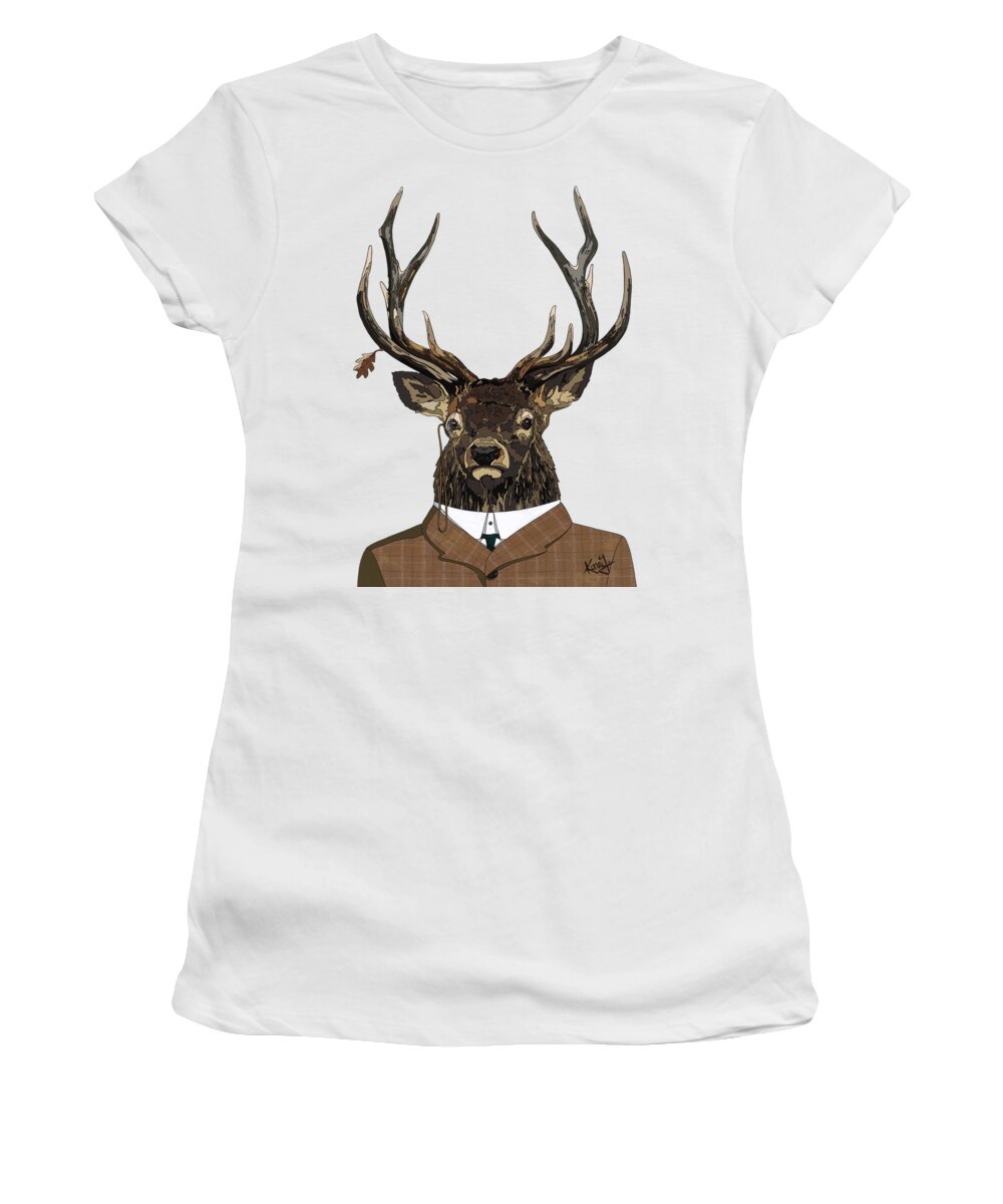 Buck Women's T-Shirt featuring the painting Suited by Konni Jensen