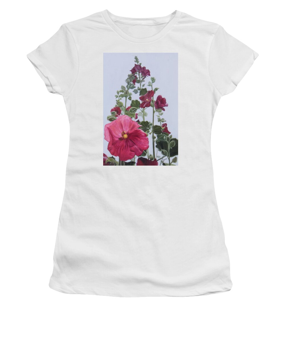 Flowers Women's T-Shirt featuring the painting Summer Dolls by Nila Jane Autry
