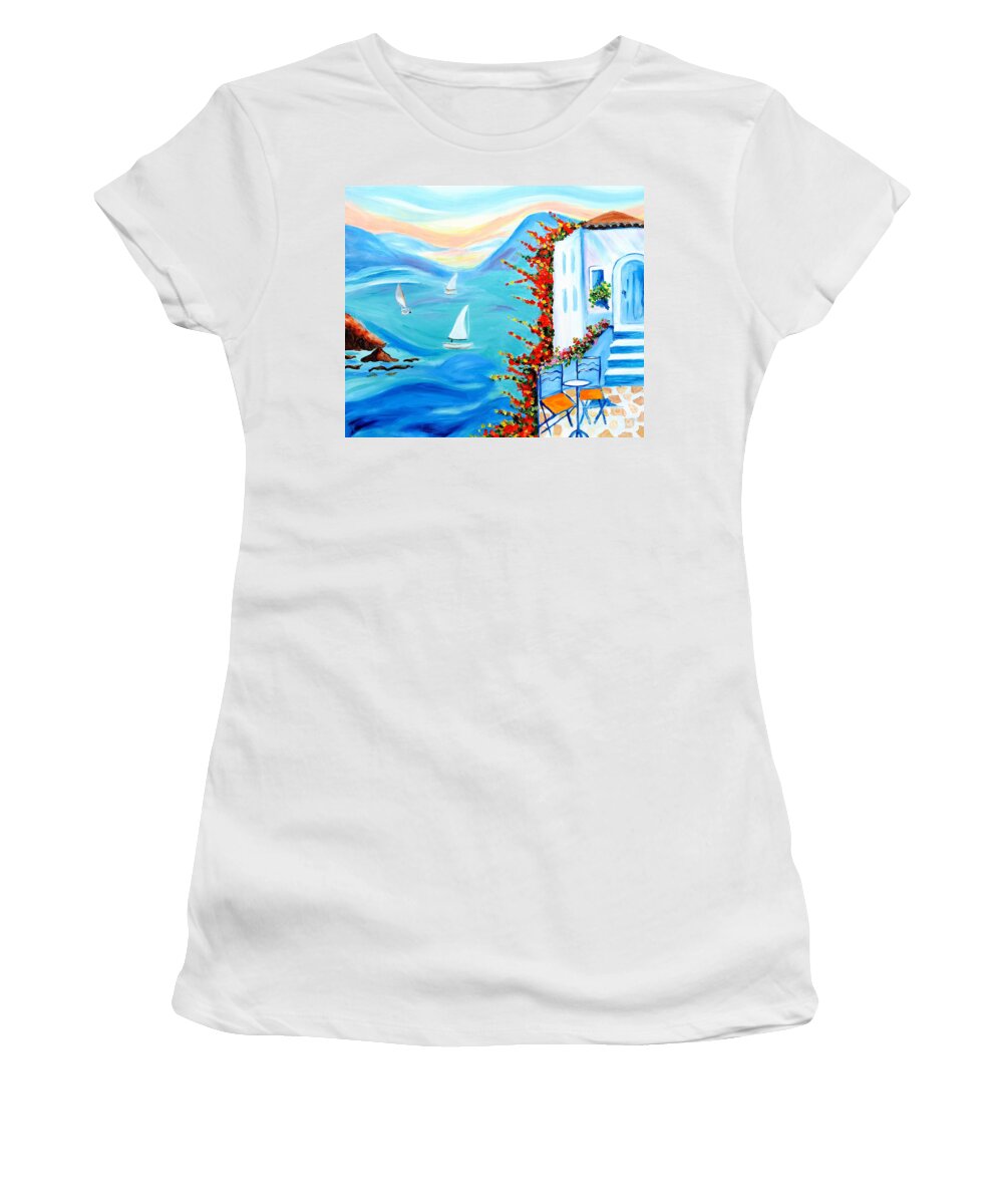 Landscape Women's T-Shirt featuring the painting Summer in Greece by Art by Danielle