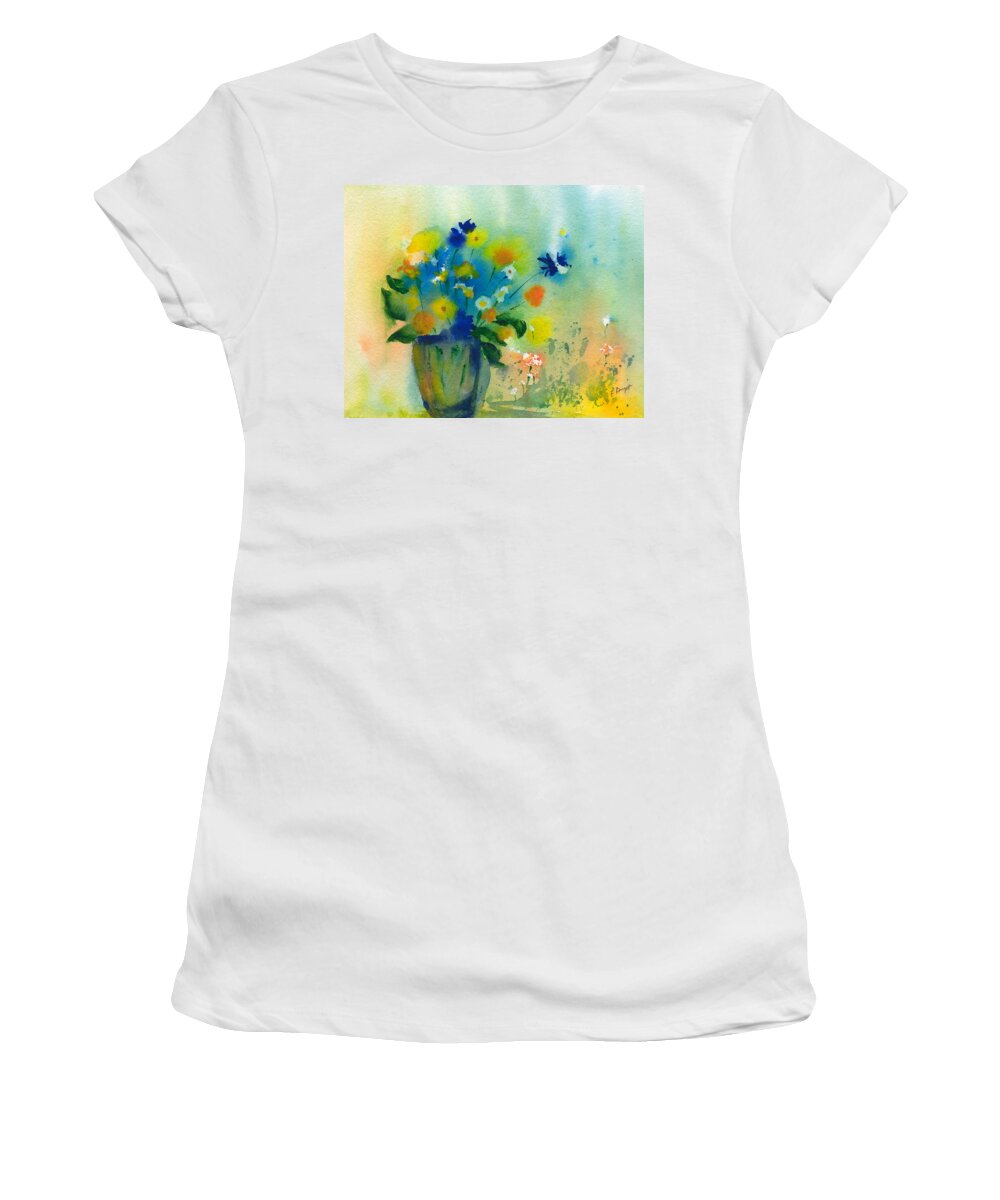 Sun Baked Flowers Women's T-Shirt featuring the painting Sun Baked Flowers by Frank Bright