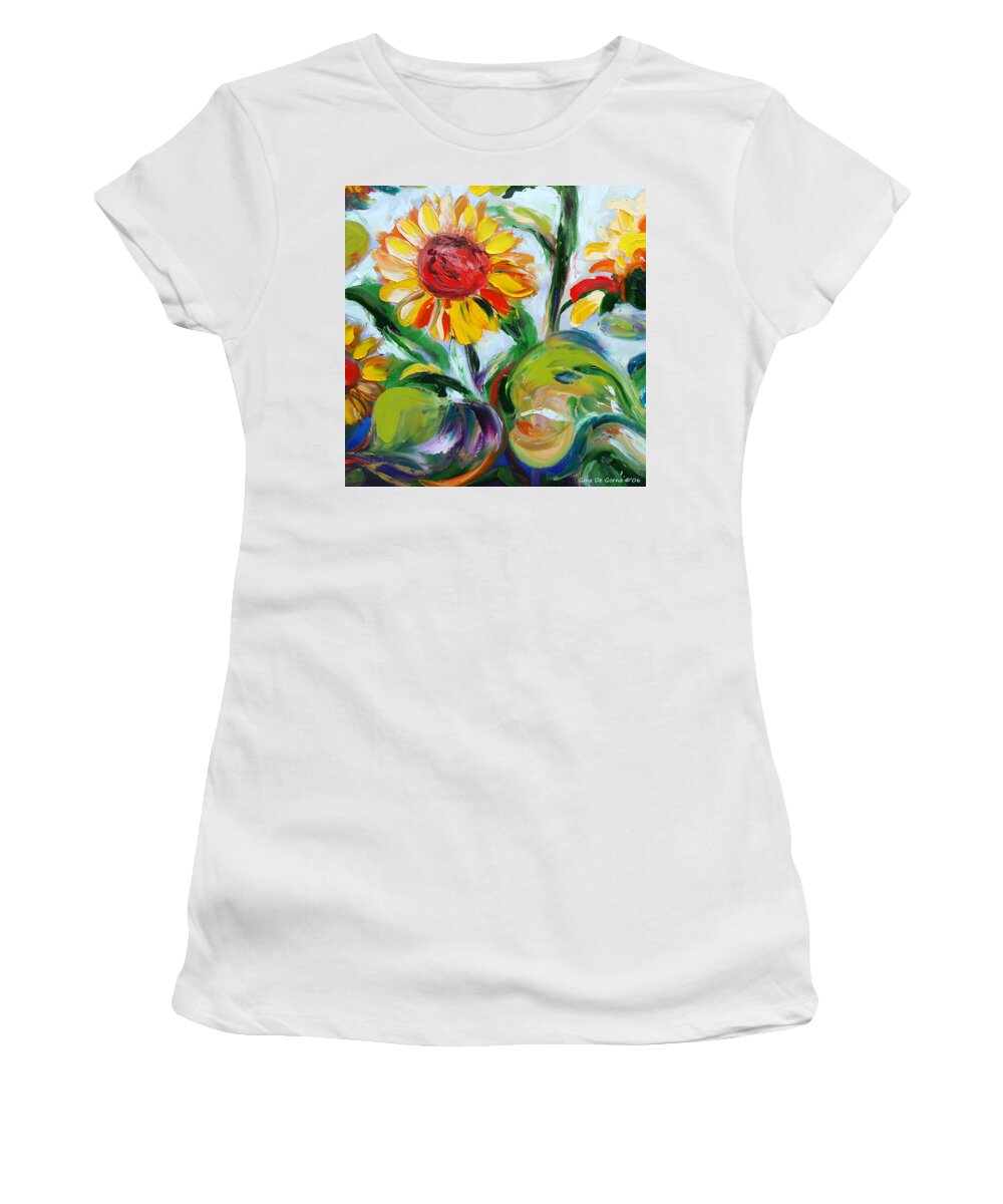 Flowers Women's T-Shirt featuring the painting Sunflowers 9 by Gina De Gorna