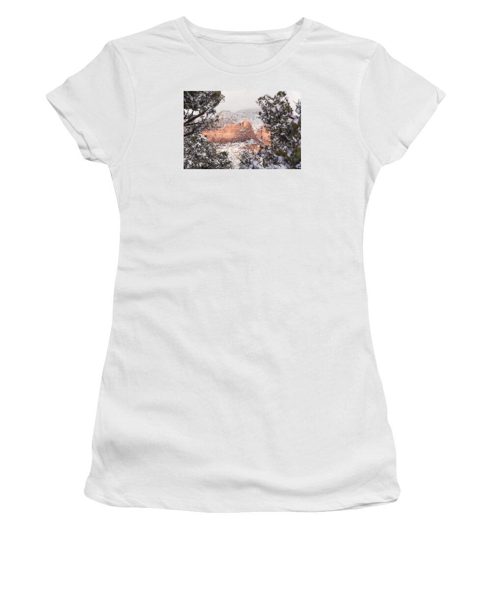 Sedona Women's T-Shirt featuring the photograph Sunlit Red by Laura Pratt