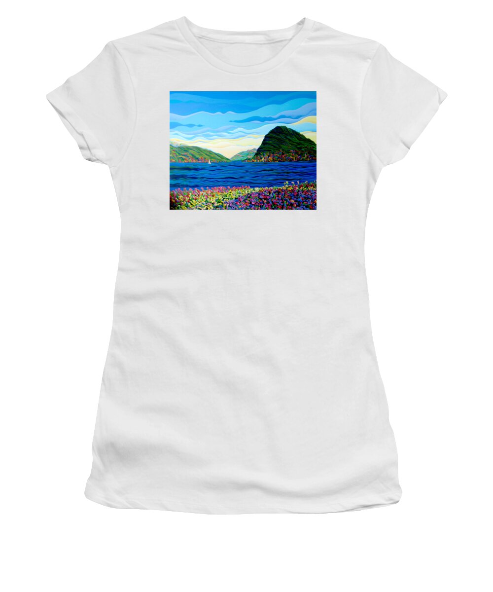 Landscape Women's T-Shirt featuring the painting Sunny Swiss-Scape by Amy Ferrari