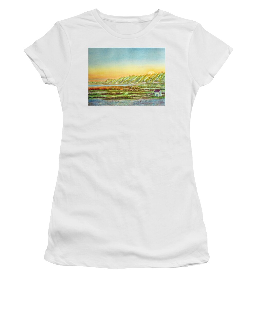 Sunrise Women's T-Shirt featuring the painting Sunrise Over the Bay by Kathryn Duncan