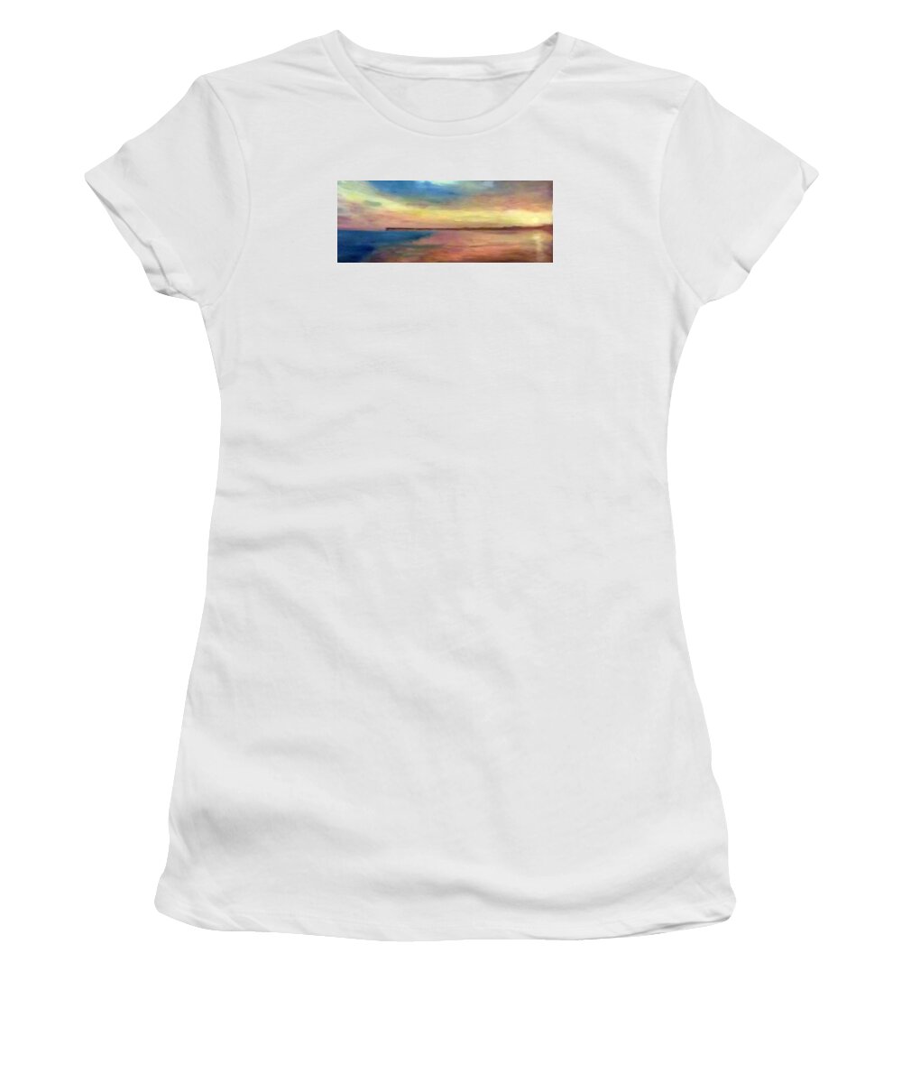 Sunset Women's T-Shirt featuring the painting Sunset and Pier by Peter Gartner