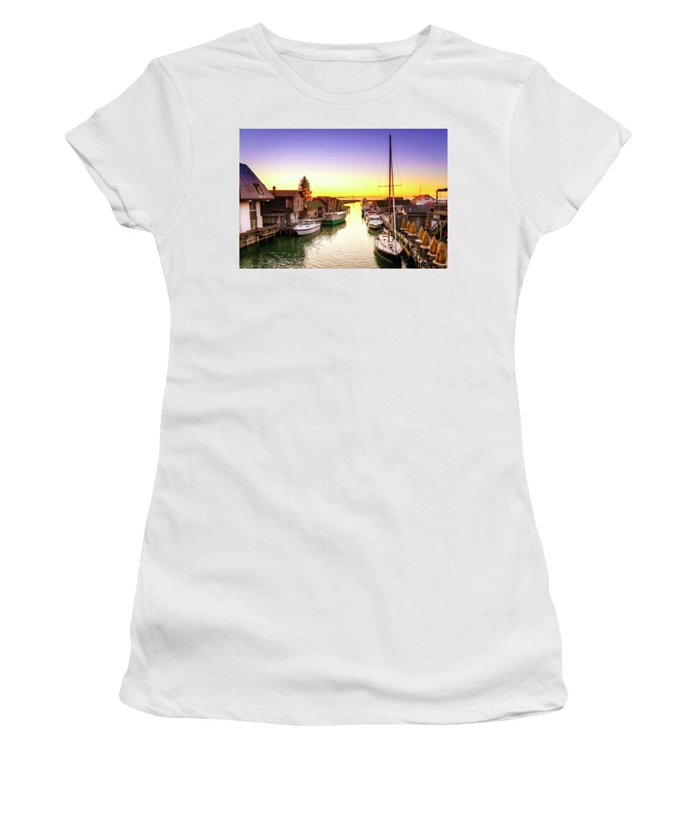 America Women's T-Shirt featuring the photograph Sunset in Leland, Michigan by Alexey Stiop