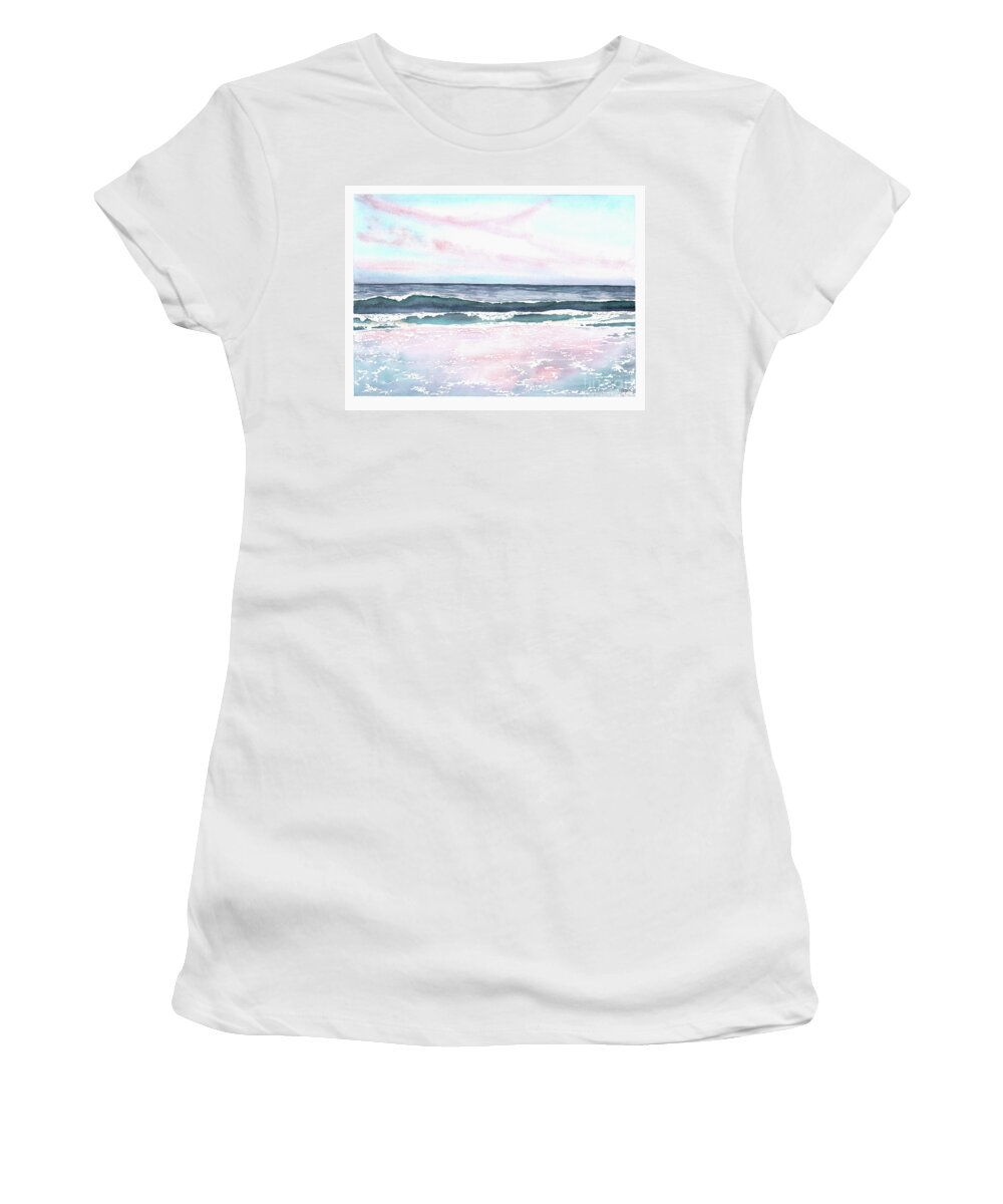 Sunset Women's T-Shirt featuring the painting Sunset on the Beach by Hilda Wagner