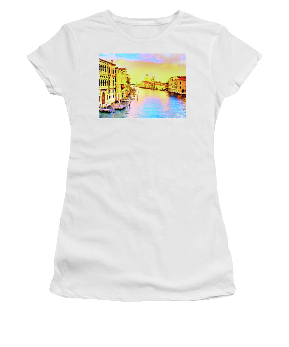 Canals Women's T-Shirt featuring the painting Sunset on the Grand Canal by Dominic Piperata