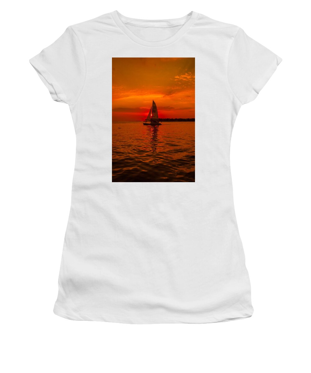 Sailboat Women's T-Shirt featuring the photograph Sunset Sail by Dan Vidal