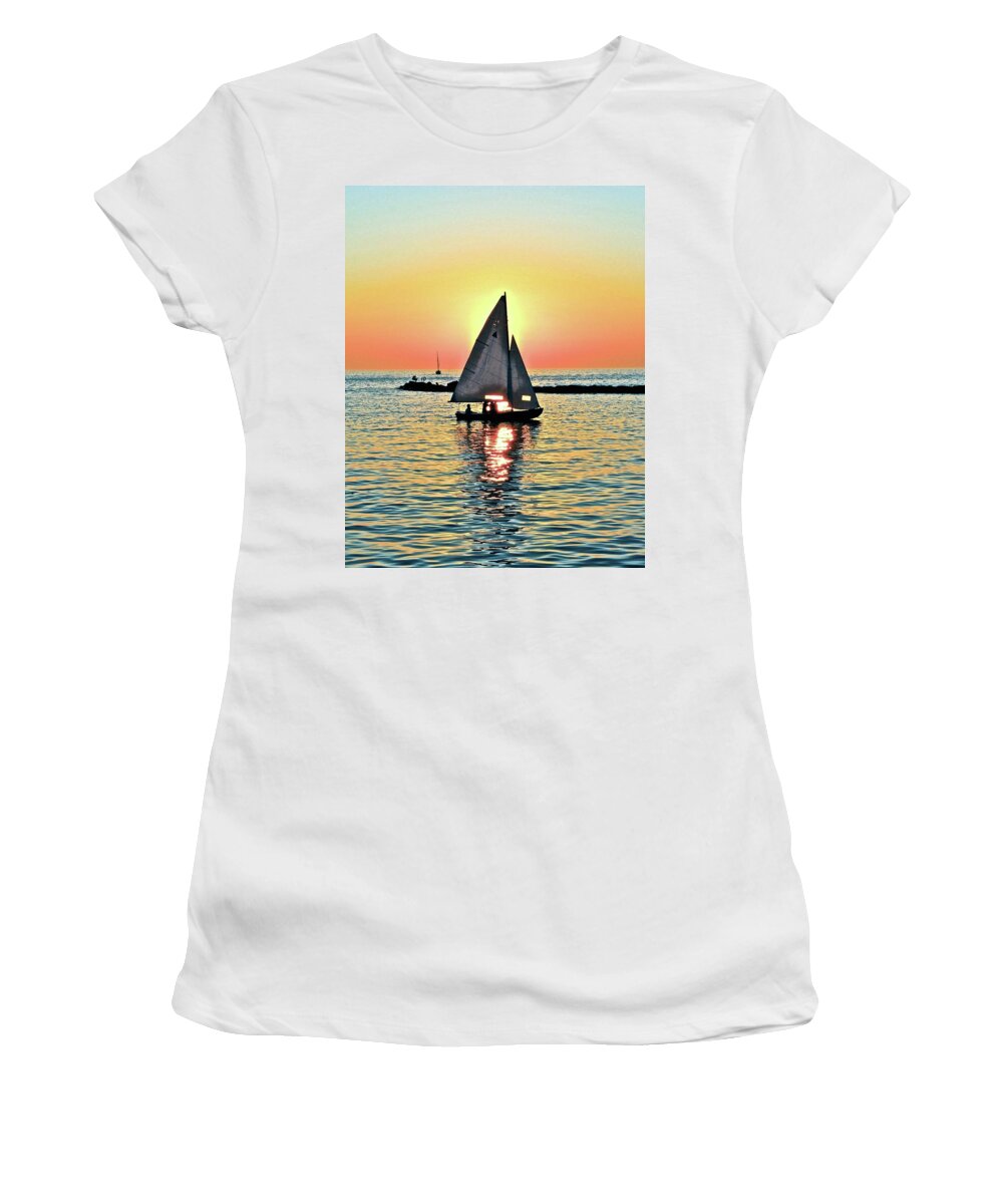 Sailing Women's T-Shirt featuring the photograph Sunsets Glow by Frozen in Time Fine Art Photography
