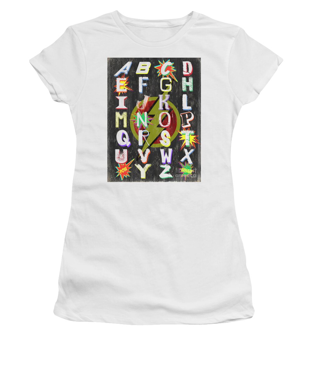 Alphabet Women's T-Shirt featuring the painting Superhero Alphabet by Debbie DeWitt