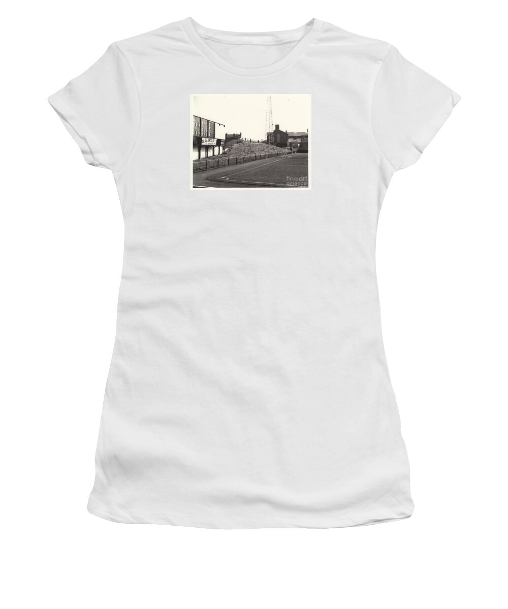  Women's T-Shirt featuring the photograph Swansea - Vetch Field - East Terrace 1 - BW - 1960s by Legendary Football Grounds