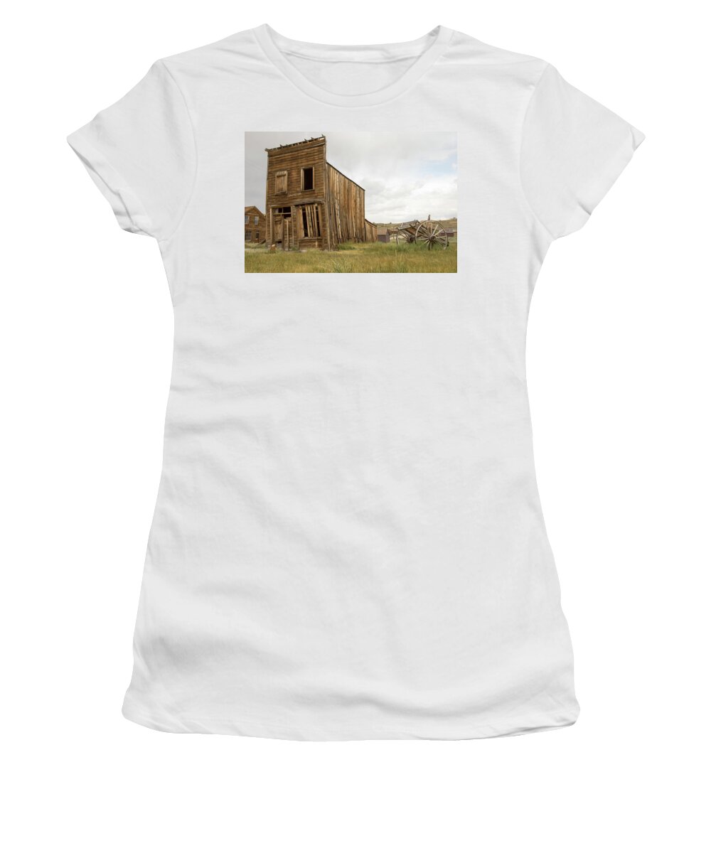 Abandoned Women's T-Shirt featuring the photograph Swazey Hotel in Bodie, California by Karen Foley