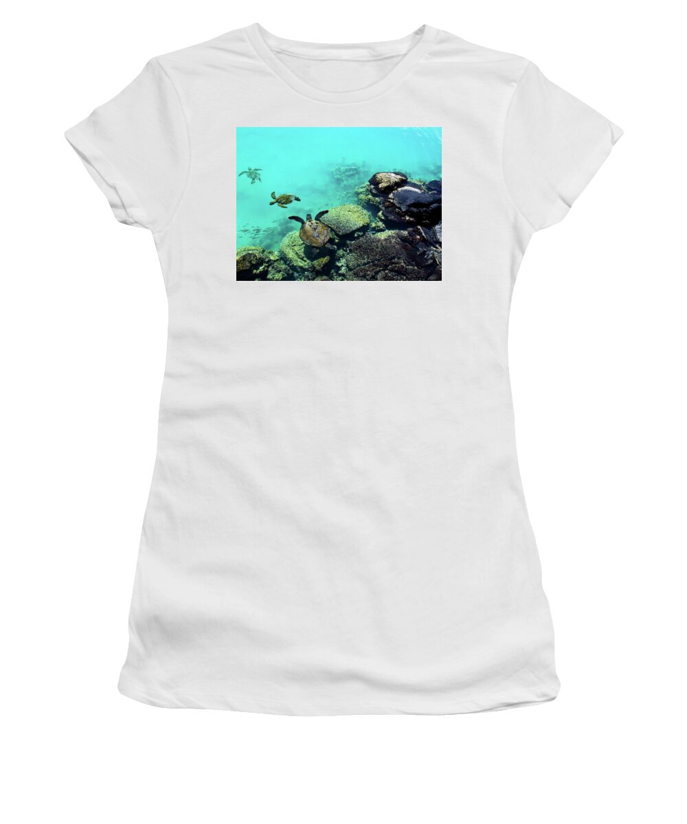 Green Sea Turtle Women's T-Shirt featuring the photograph Swimming Honu by Christopher Johnson