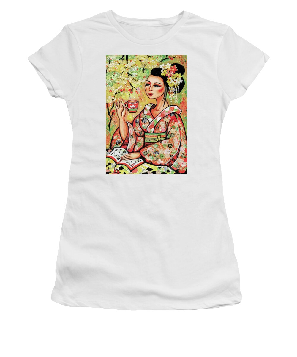 Woman And Tea Women's T-Shirt featuring the painting Tea in the Garden by Eva Campbell