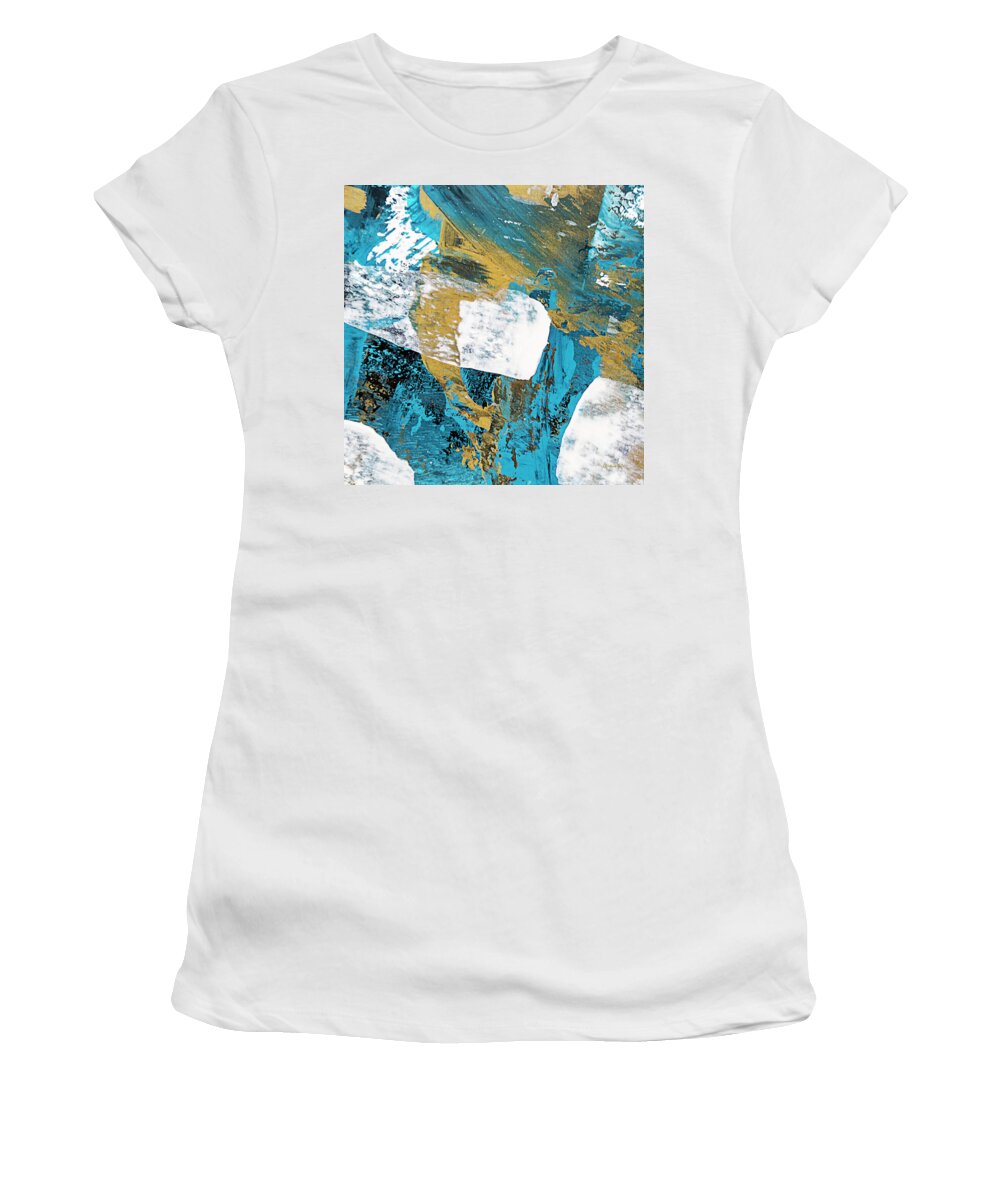 Abstract Women's T-Shirt featuring the mixed media Teal Blue Abstract Painting by Christina Rollo