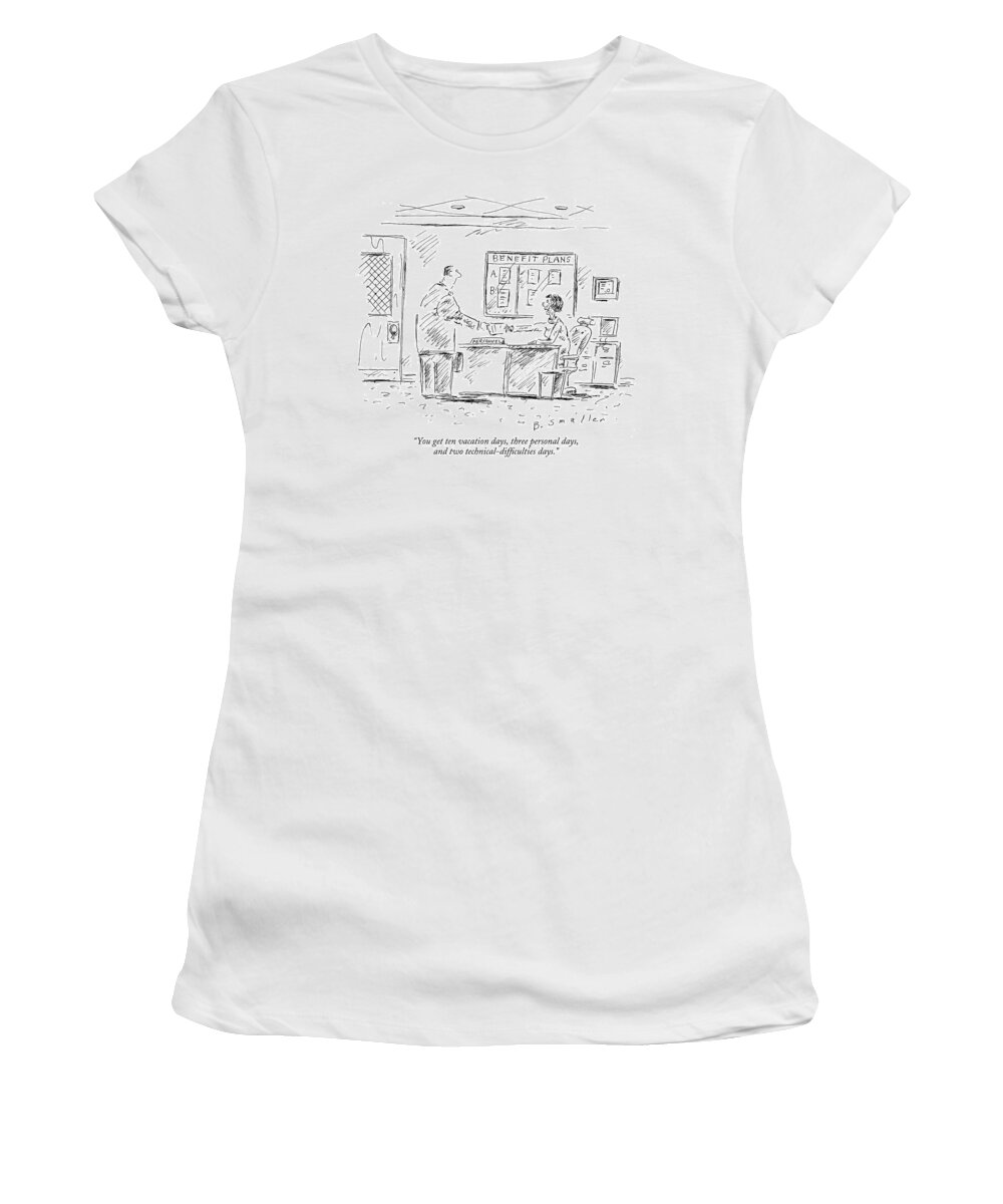 you Get Ten Vacation Days Women's T-Shirt featuring the drawing Technical Difficulty Days by Barbara Smaller