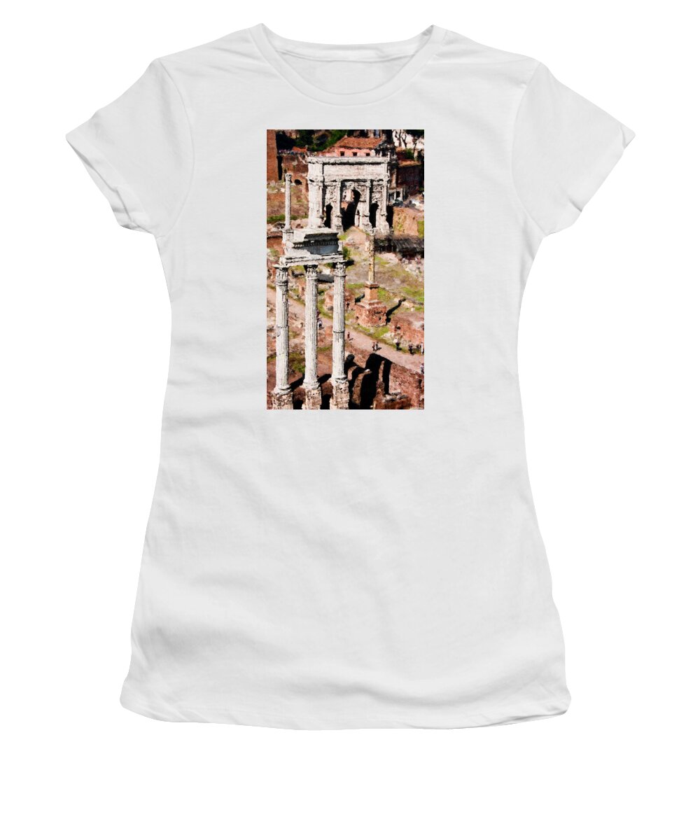 Rome Women's T-Shirt featuring the digital art Temple of Castor and Pollux - Rome Forum - Painting by Weston Westmoreland