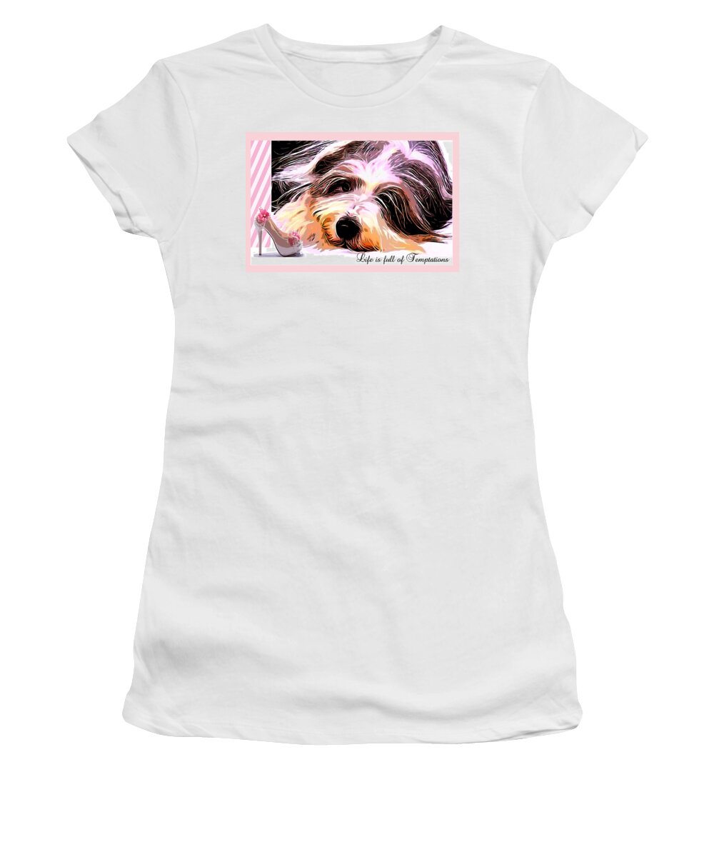 Bearded Collie Women's T-Shirt featuring the digital art Temptation by Kathy Kelly