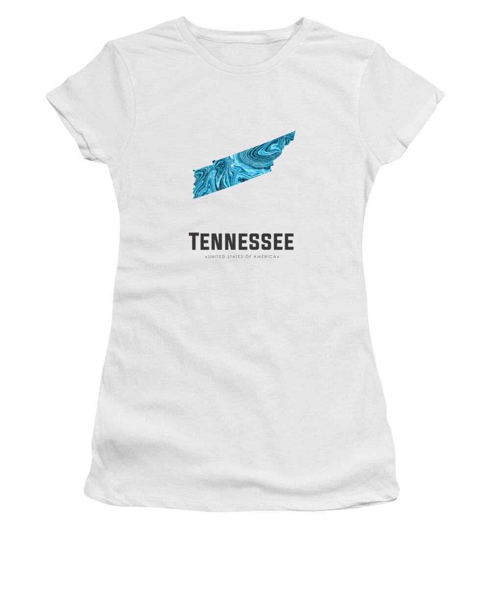 Tennessee Women's T-Shirt featuring the mixed media Tennessee Map Art Abstract in Blue by Studio Grafiikka