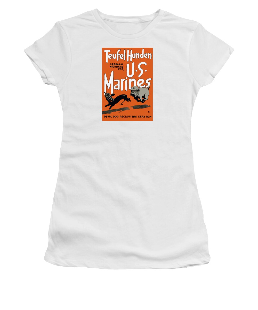 Marine Corps Women's T-Shirt featuring the painting Teufel Hunden - German Nickname For US Marines by War Is Hell Store