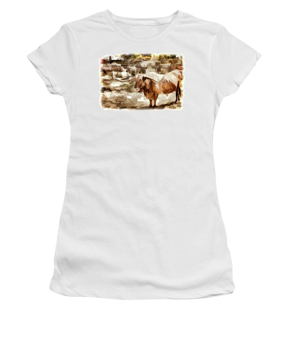 Texas Longhorn Women's T-Shirt featuring the painting Texas Longhorn Cattle 5314.07 by M K Miller