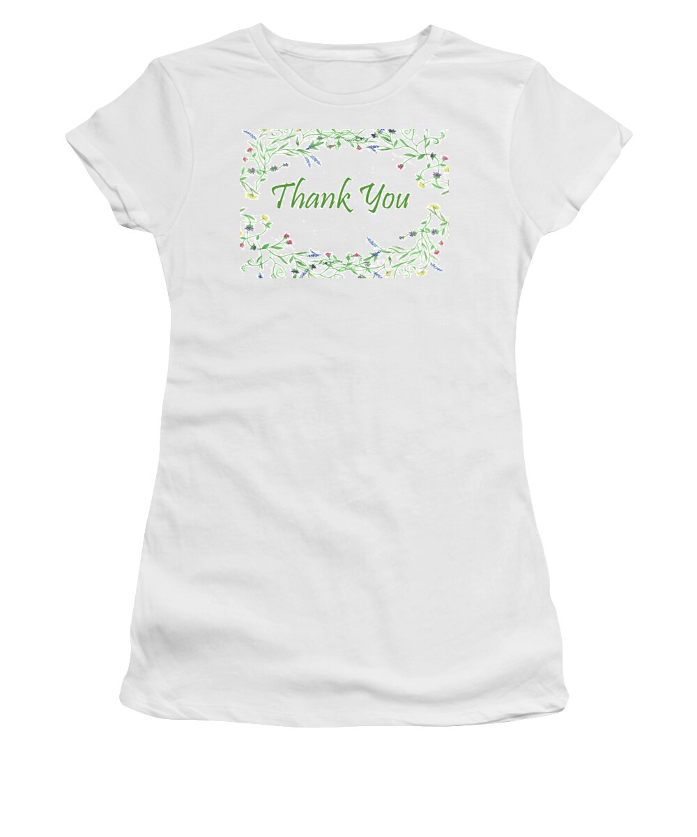 Thank You Women's T-Shirt featuring the painting Thank You Card Watercolor Wildflowers by Irina Sztukowski