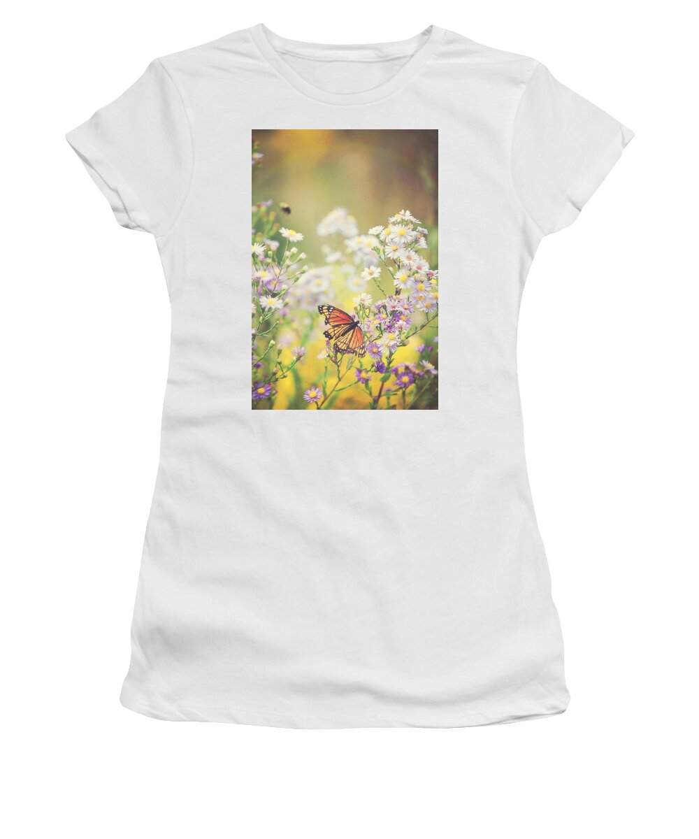 Butterfly Women's T-Shirt featuring the photograph The Butterfly and the Bee by Carrie Ann Grippo-Pike