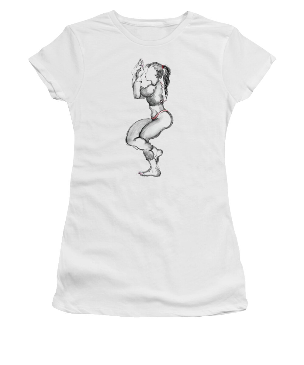 Yoga Women's T-Shirt featuring the mixed media The Eagle - Yoga Pose by Carolyn Weltman