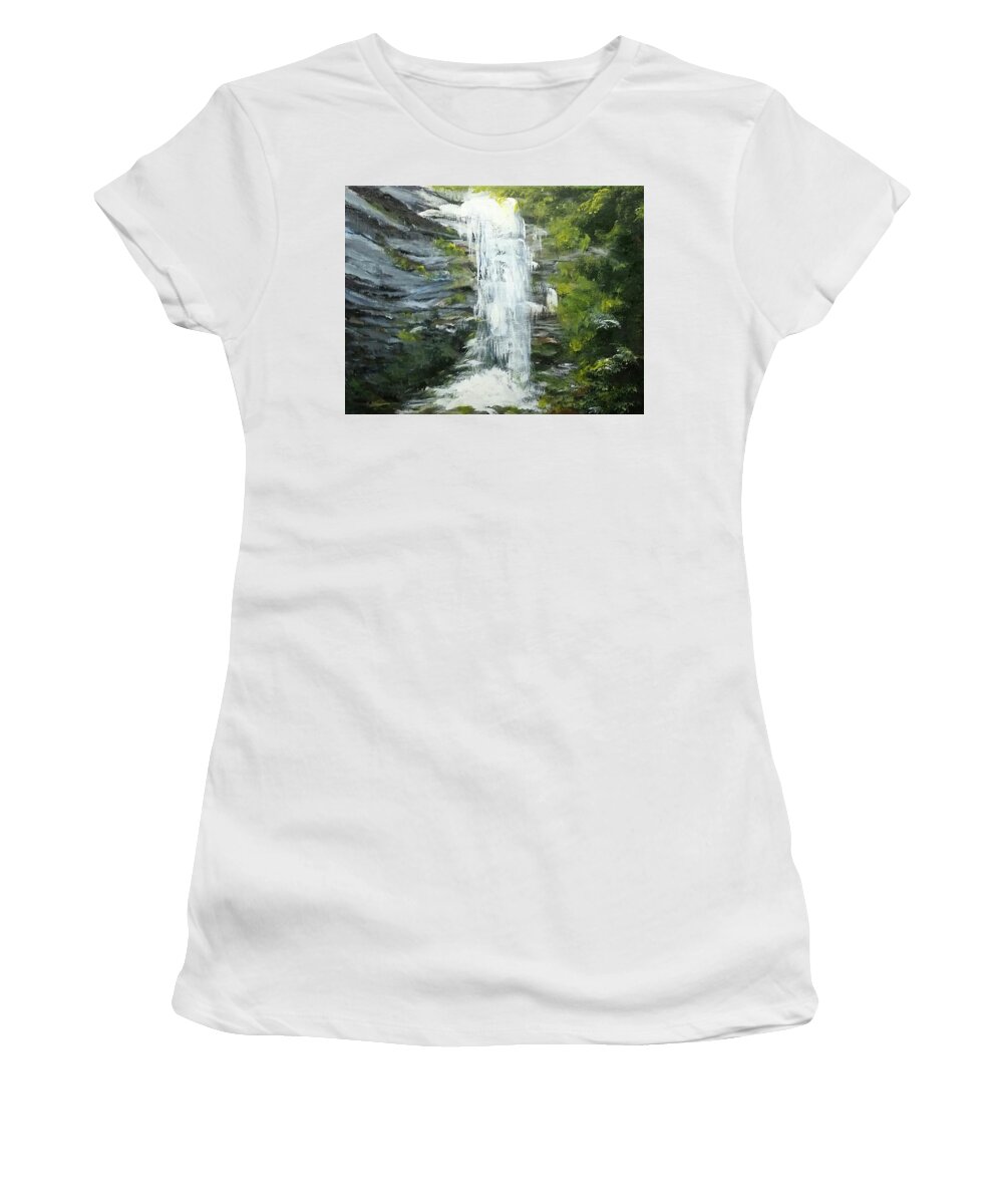 Water Women's T-Shirt featuring the painting The Falls by Jacqueline Whitcomb