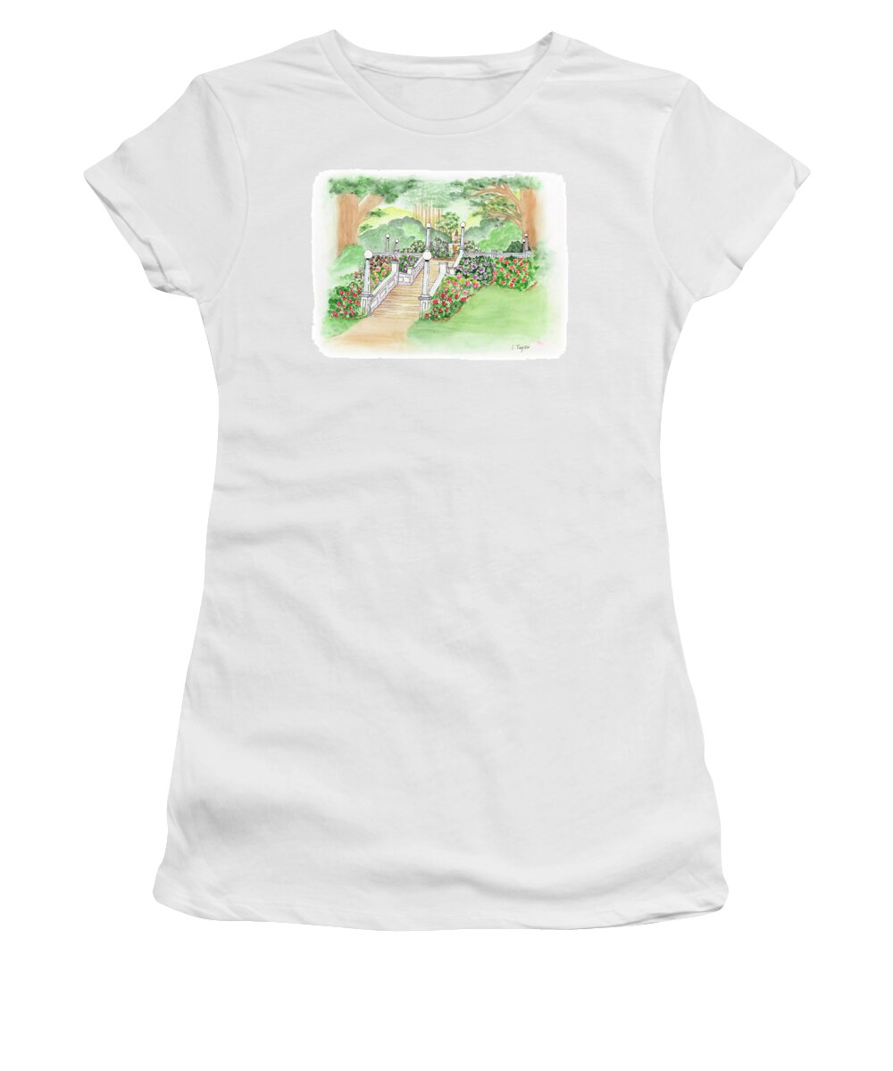 Fountain Women's T-Shirt featuring the painting The Fountain by Lori Taylor