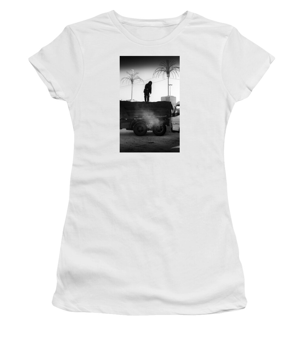 Street Photography Women's T-Shirt featuring the photograph Ice Installation Worker by John Williams