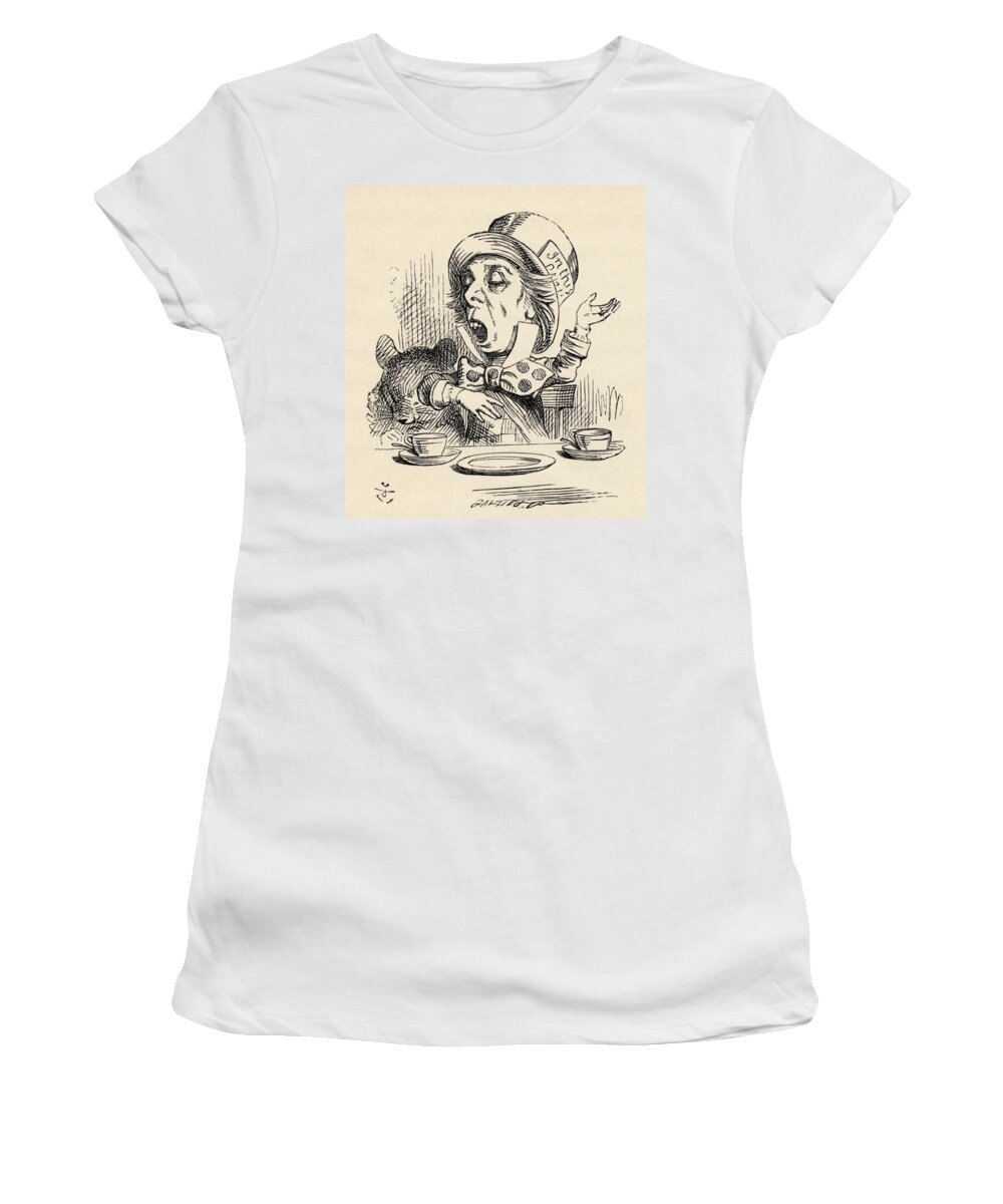 Alice Women's T-Shirt featuring the drawing The Mad Hatter Reciting His Nonsense by Vintage Design Pics