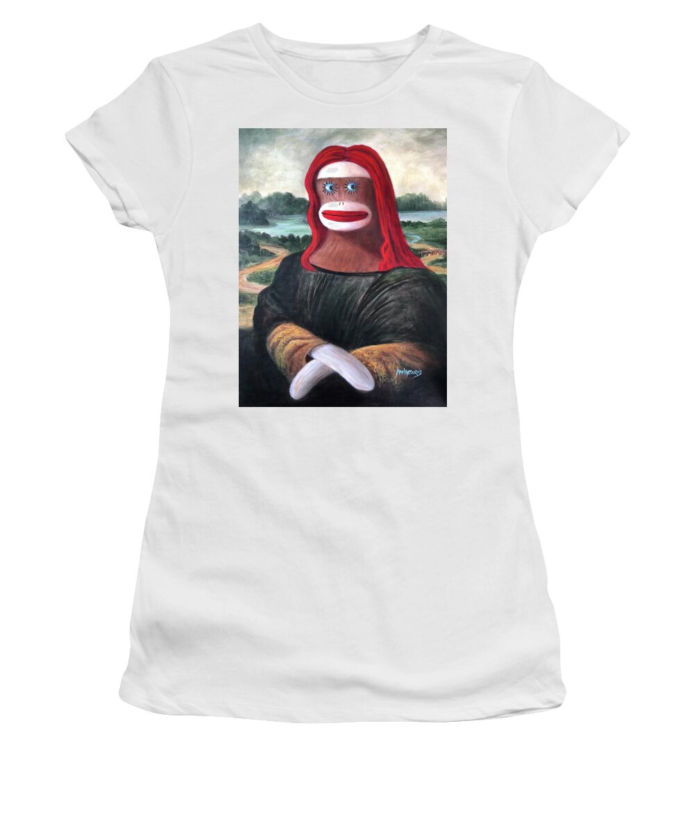 Mona Lisa Women's T-Shirt featuring the painting The Monkey Lisa by Rand Burns