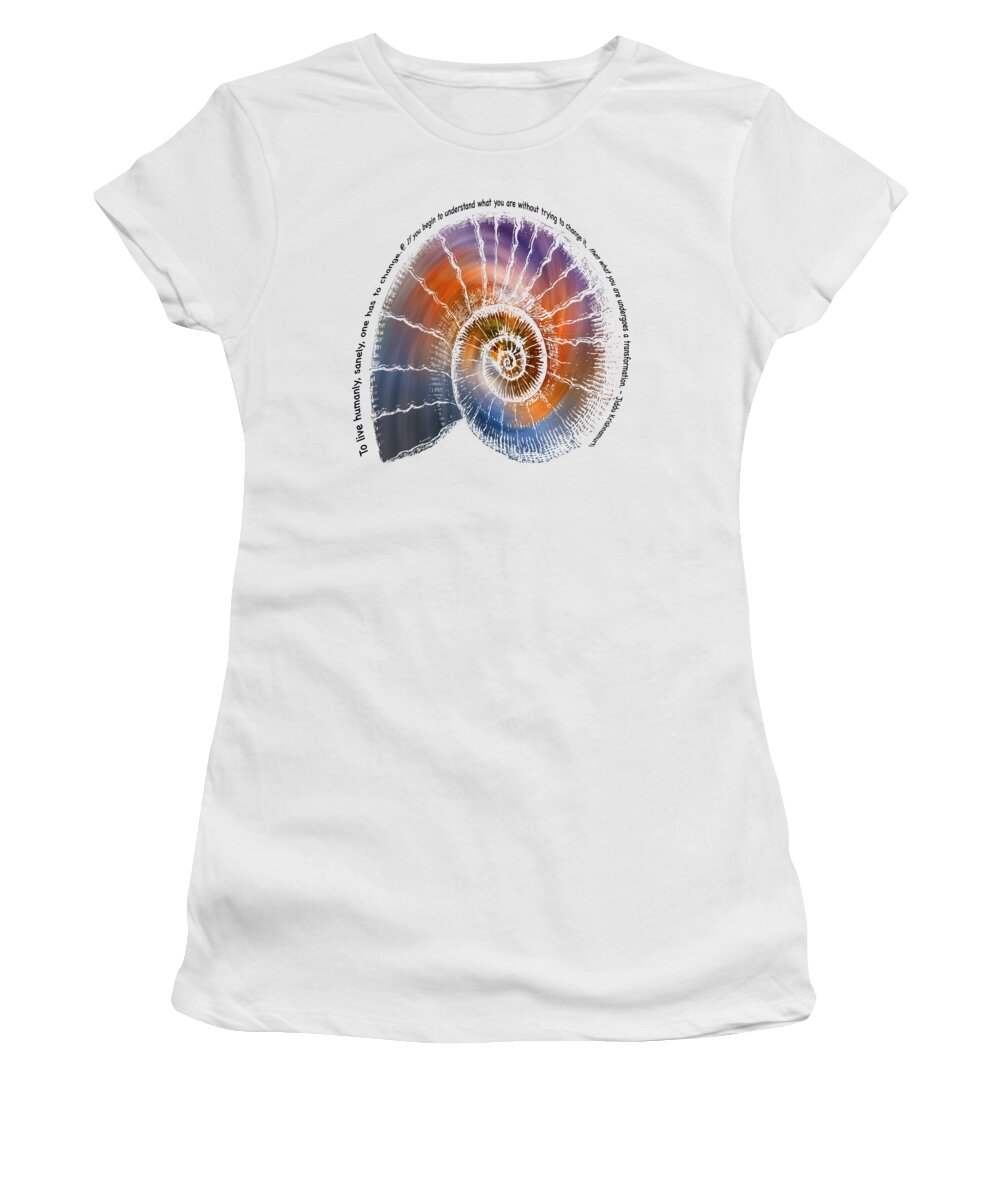 Lena-owens Women's T-Shirt featuring the digital art The Nautilus Shell Transparent - Quote Symbol of Strength by OLena Art
