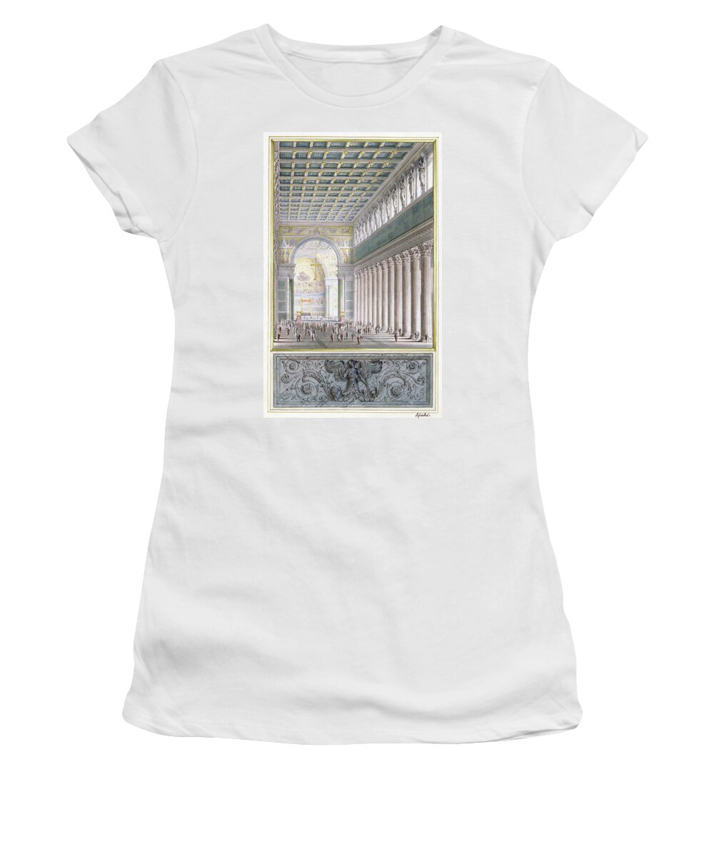 Karl Friedrich Schinkel Women's T-Shirt featuring the painting The Nave, Apse, and Crossing of a Cathedral for Berlin by Karl Friedrich Schinkel