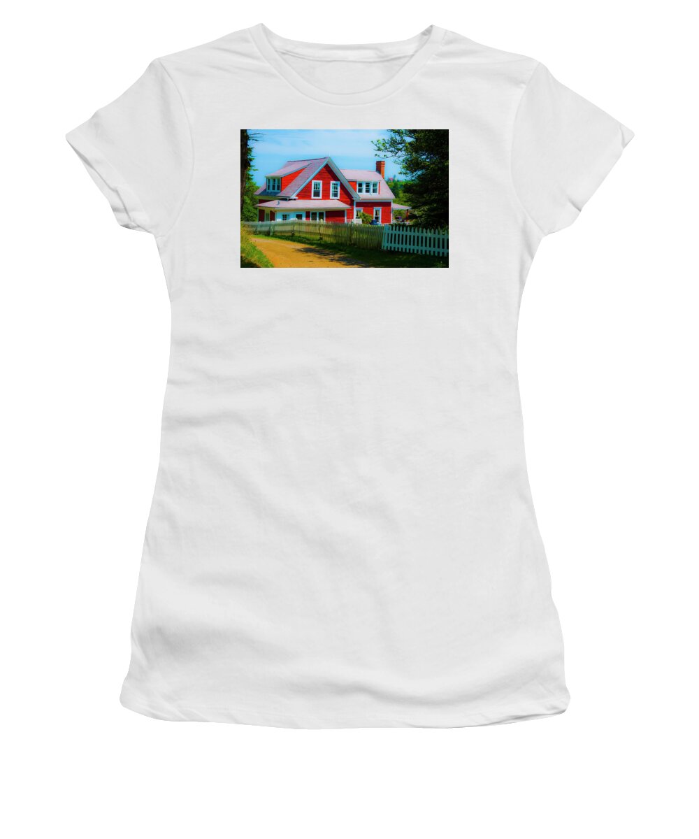 Red Women's T-Shirt featuring the photograph The Other Red House Monhegan by Jeff Cooper
