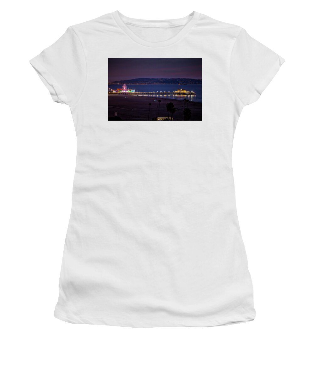  Santa Monica Pier At Night Women's T-Shirt featuring the photograph The Pier After Dark - 3 by Gene Parks