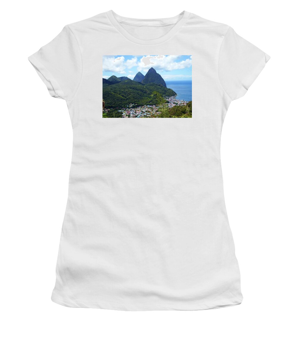 Pitons Women's T-Shirt featuring the photograph The Pitons, St. Lucia by Kurt Van Wagner