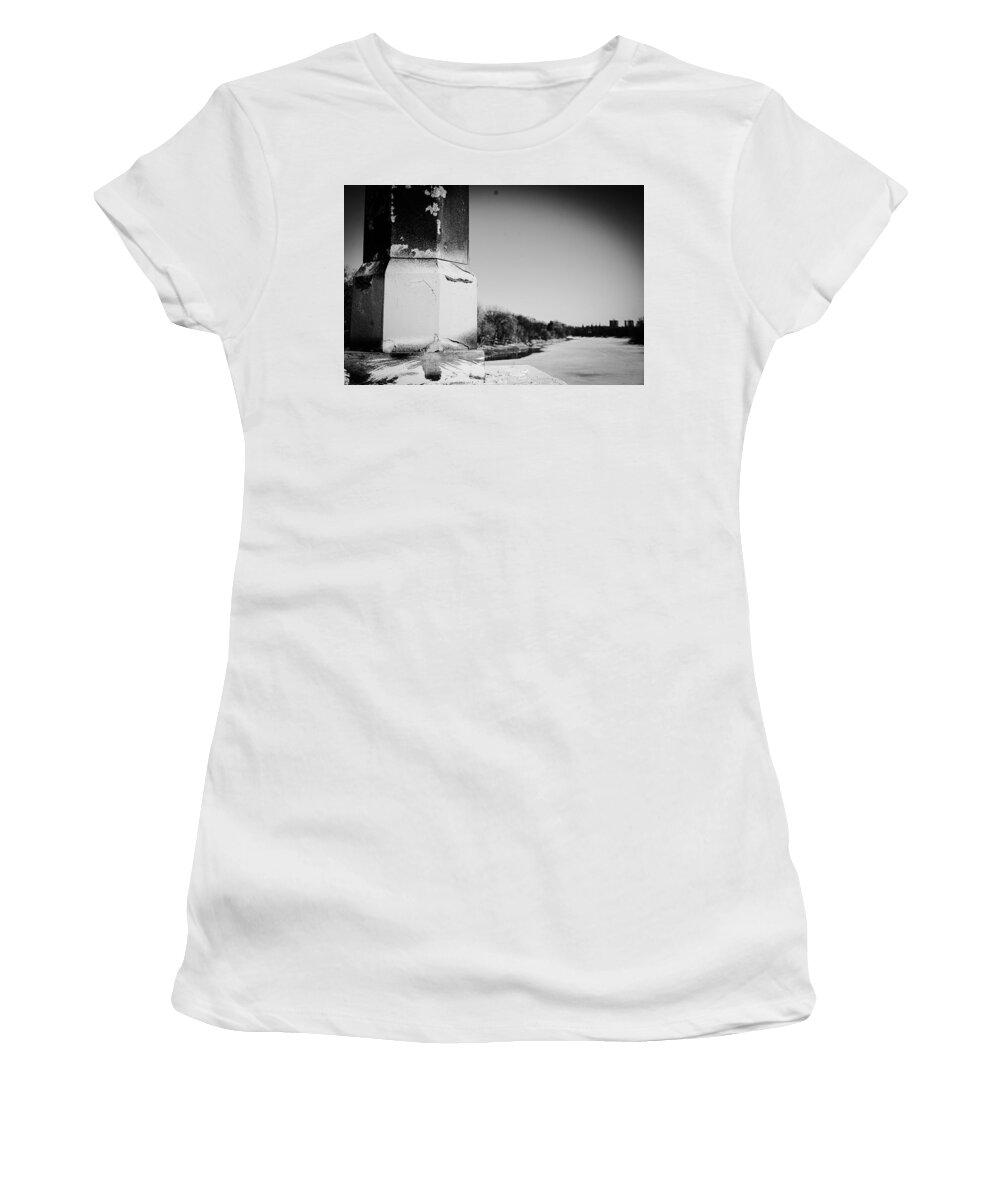 Black And White Photograph Women's T-Shirt featuring the photograph The Post and River by Desmond Raymond