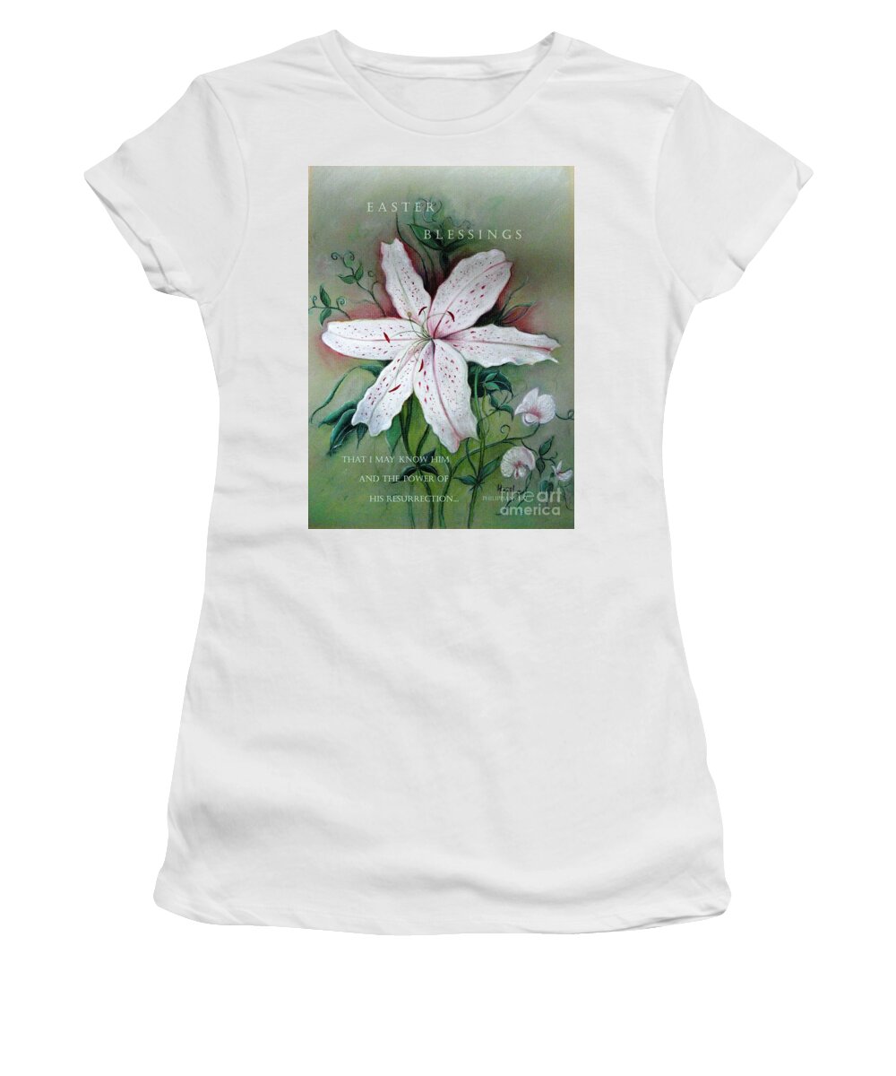 Lily Women's T-Shirt featuring the painting The Power of His Resurrection by Hazel Holland