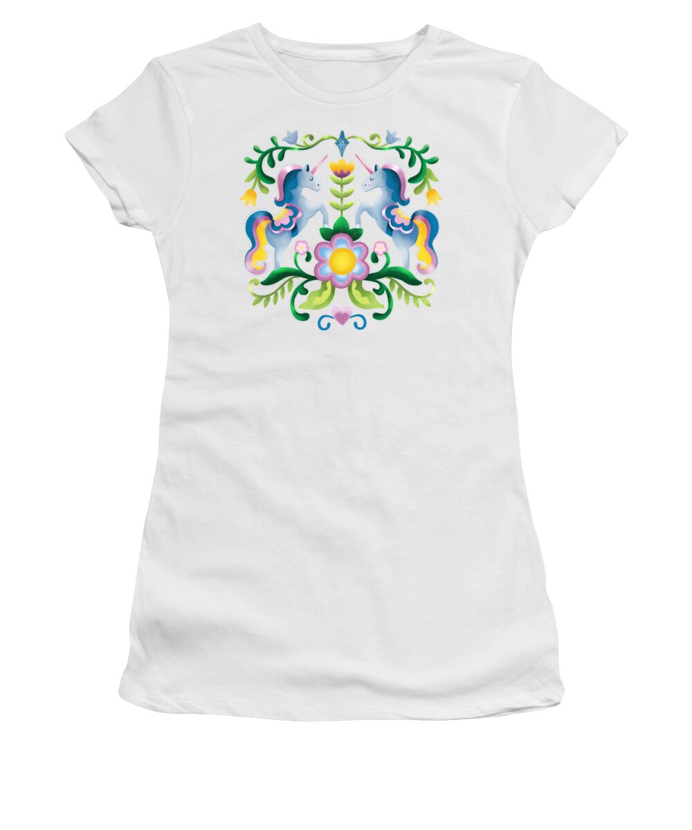 Drawing Women's T-Shirt featuring the painting The Royal Society Of Cute Unicorns Light Background by Little Bunny Sunshine