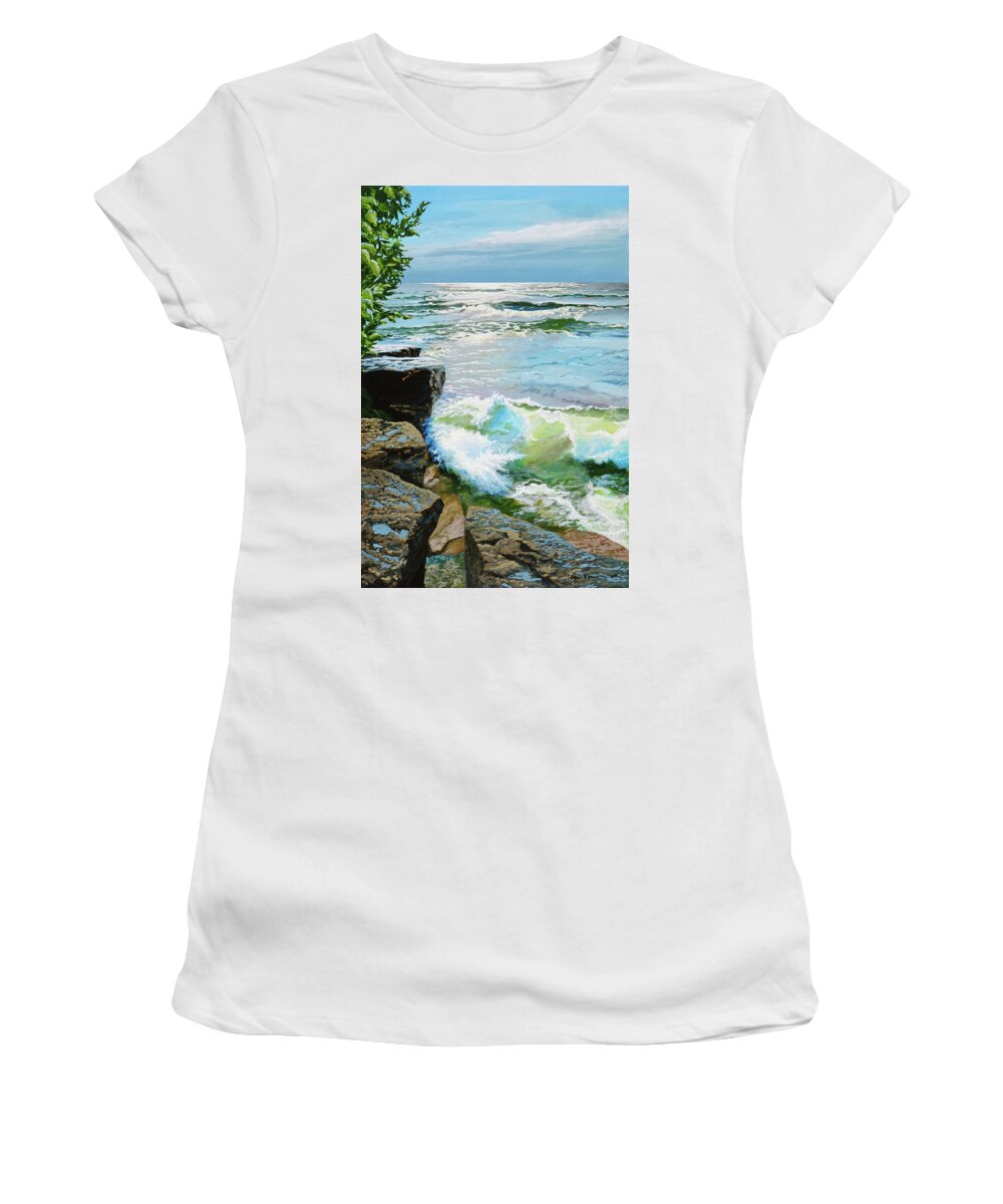 Seascape Women's T-Shirt featuring the painting The Storm Is Gone by Lynn Hansen