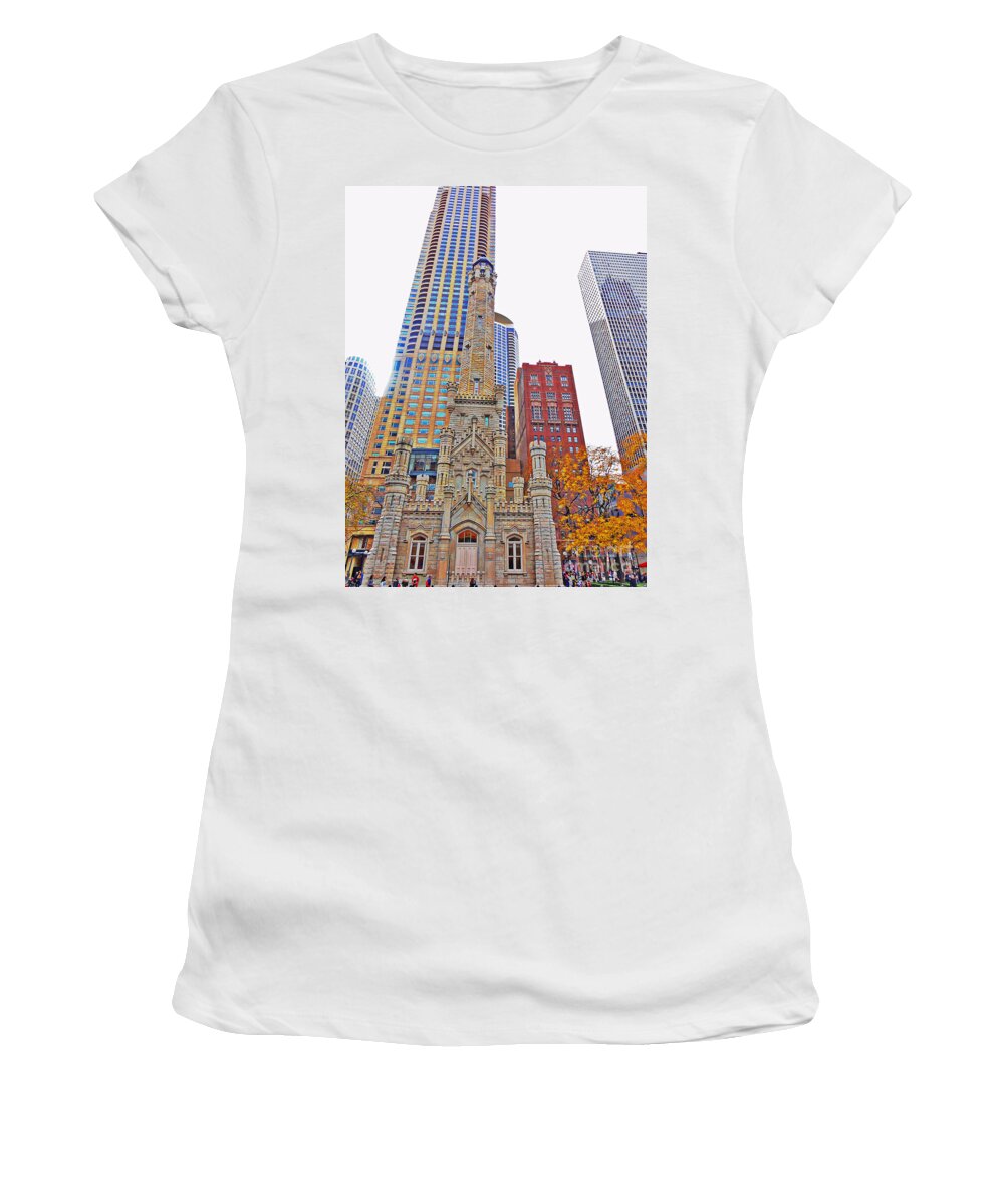 The Contrast Women's T-Shirt featuring the photograph The Water Tower in Autumn by Mary Machare